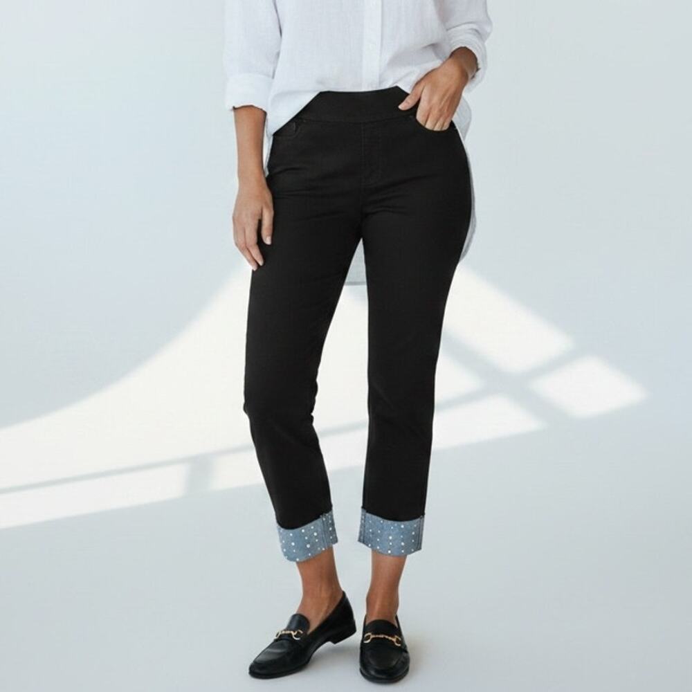 Lulu B Pearl Cuff Ankle Pant Women's Sz 16 Black Pull On Cropped Casual Elegant